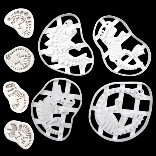 494 Jurassic Series Dinosaur Skeleton Fossil Embossed Mold: Plastic Sugar Cake, Biscuit Mold for Creative Baking and Craft Projects