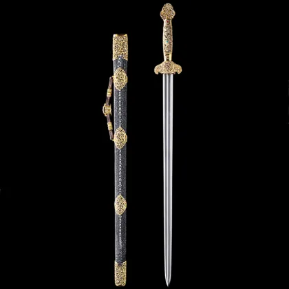 Qing Sword Luxury Sky Dragon Sword Gold Hollow Brass Relief Collection and Display Crafts
