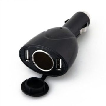 Black Dual Car Socket Splitter Twin Usb 1 Way With Led Charging Indicator
