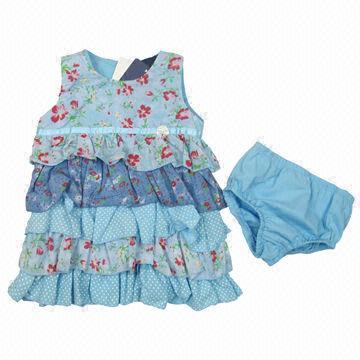 Girls' Cotton Fashionable Dress with Colorful Printed