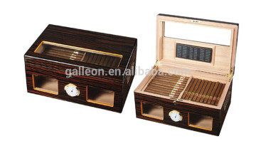 Ebony Veneer High gloss piano lacquer finish brass handles display cigar humidor