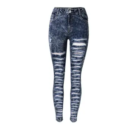 RM1603 Women Destroyed Boyfriend Jeans Ripped Washed Cuff Denim Trousers