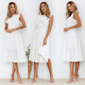 Womens Dresses Elegant Ruffle Cap Sleeves Dress