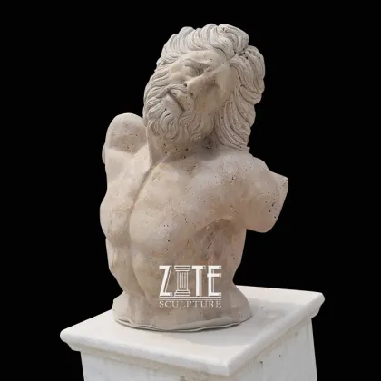 Classic Design Stone Travertine Neptune Bust Statue