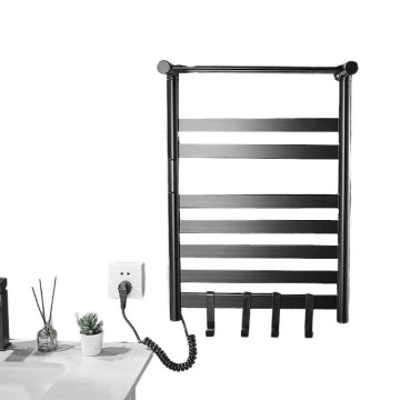 6-Bar Stainless Steel Heated Towel Rack with 4 Removable Hooks - 48*40CM Black