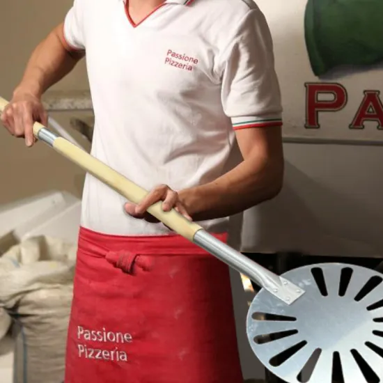 In stock Kitchen Accessories Lightweight detachable Long Wood Handle aluminum pizza shovel peel round perforated pizza peel