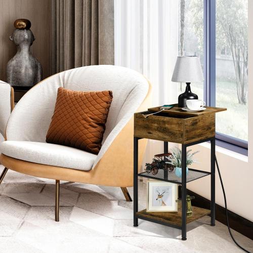 Industrial Slide Bedside Table Nightstand with Storage Shelf