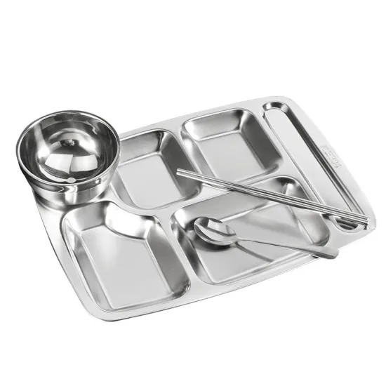 304 Stainless Steel Divided School Dinner Plates: Thick, Untibacterial, and Student-Friendly Food Trays