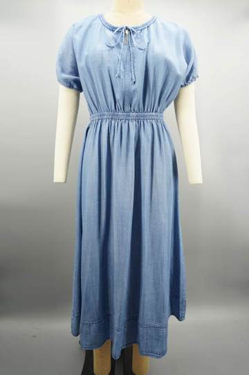 Ladies Gathered Dolman Sleeve Denim Dress