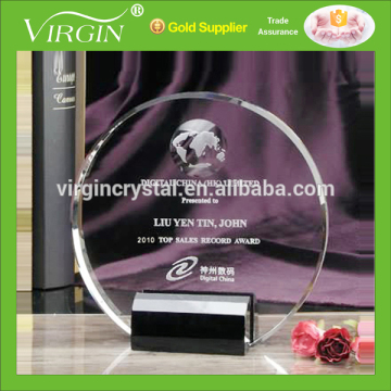 Wholesale blank crystal glass globe awards plaque for business souvenir trophy