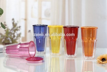 hard plastic double wall cup,drink cup with lid,promotional new style plastic cup,reusable clear colorful cup