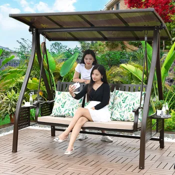Luxury 3 Seat Solar Hard Top Garden Swing Chair for Patio and Home
