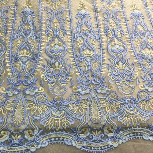 Sky Blue Handwork Beaded Embroidery Lace