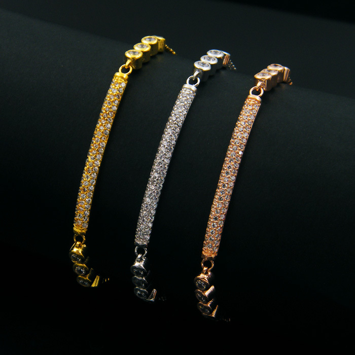 Rhinestone Zircon Brass Gold Plated Bracelet For Women