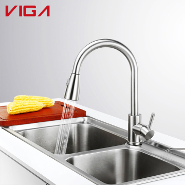 Stainless Steel Swan Design Pull-Out Kitchen Faucet