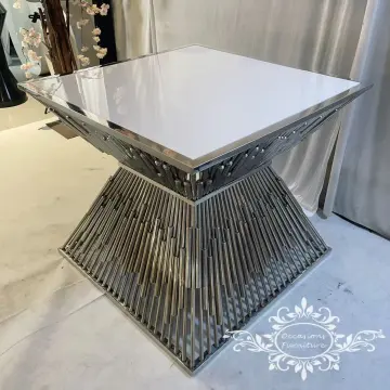 High-Quality Stainless Steel Square Top Silver Shiny Wedding Cake Table