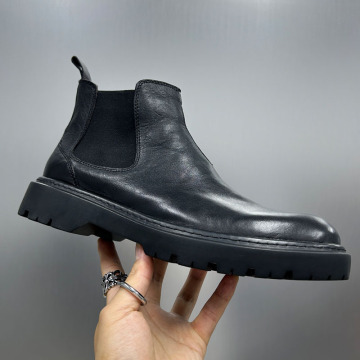 Thick Sole Ankle Boots - Kemayannni Black Leather Chelsea Boots for Men and Women