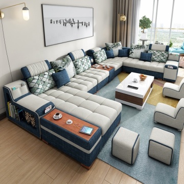 Modern U Shaped Sectional Corner Sofa - Luxury Fabric 7 Seater Living Room Set