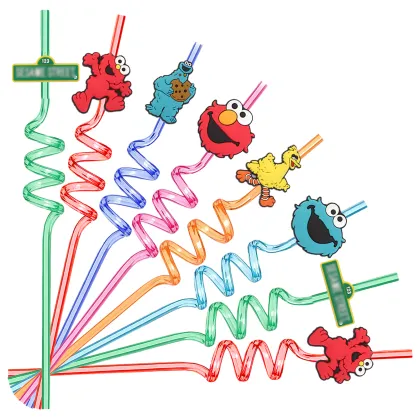 Hot Selling Sesame Friends Street Cartoon Party Straws - Plastic and Rubber Party Supplies
