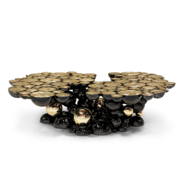 BOCADOLOBO Newton Center Table Art Luxury Irregular Shape Etching Stainless Steel Brass Oval Coffee Table