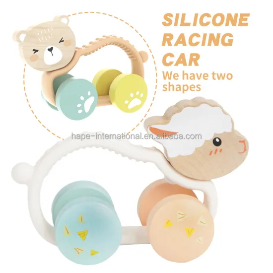 Organic Baby Montessori Toy: Sensory Wooden Race Car for Teething Toddlers and Educational Play