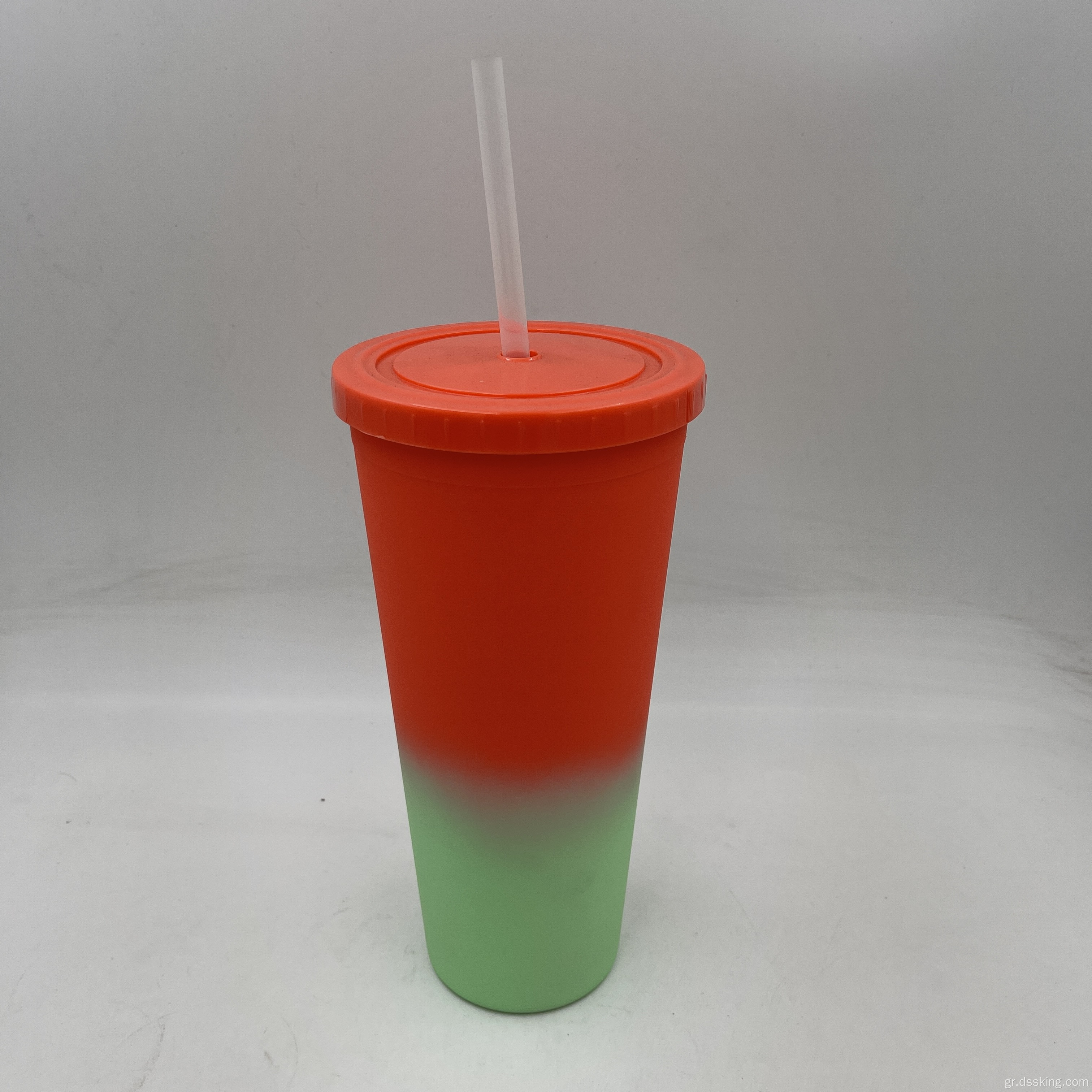 καυτή πώληση 22oz/650ml/24oz Πλαστικό διπλό τερματοφύλακα τοίχο με πύργο αλλαγής χρώματος με άχυρο