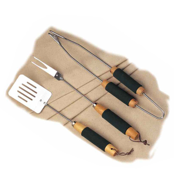 Ensemble d&#39;outils de barbecue en acier inoxydable à poignée souple 3pcs