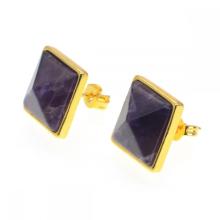 Amethyst Craved Pyramid Stud Earrings