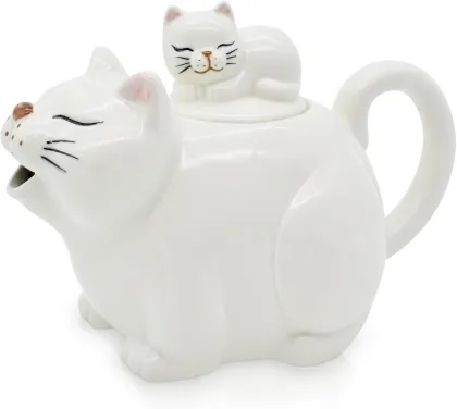 Cute Ceramic Cat Pattern Handmade Porcelain Teapot