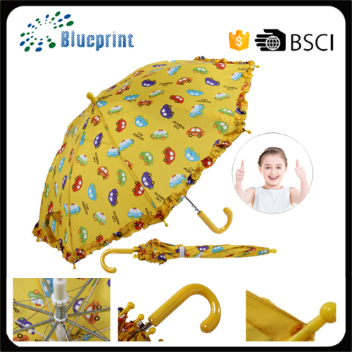 Wholesale Cars Printing Active Yellow Kids Umbrella With Lace Edge