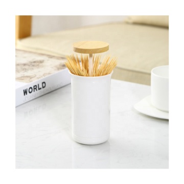 Dispensateur de cure-dent de cylindre en plastique Mini Canteen avec couvercle en bambou