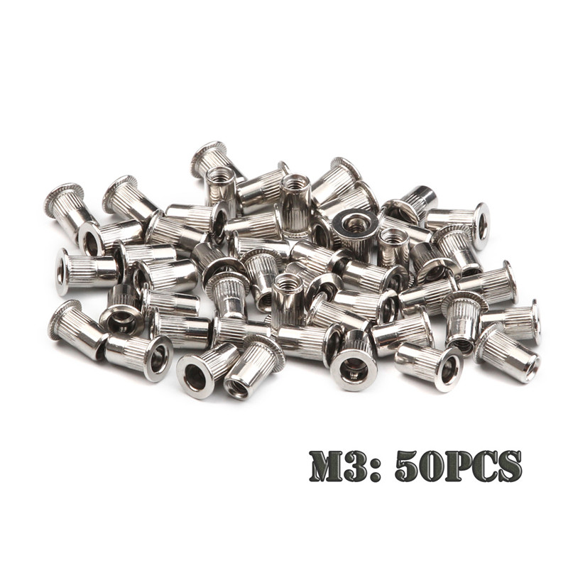 200/50 PCS Stainless Steel Flat Head Rivet Nuts Set M3 M4 M5 M6 Insert Reveting Multi Size Stainless Steel Rivet Nut Set