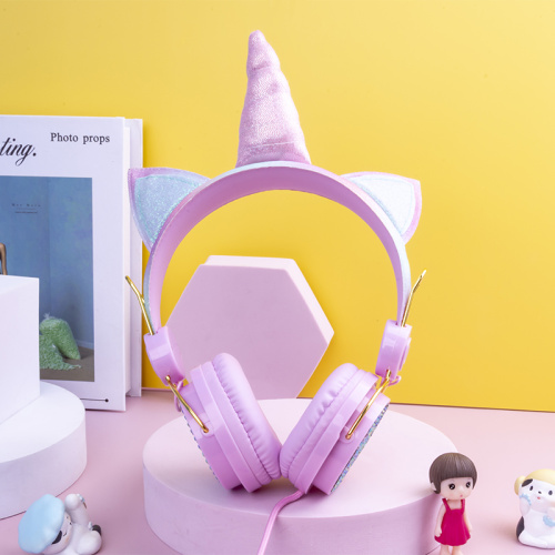 Foldbar på örat trådbunden headset Unicorn Diamond Kids Hörlurar med LED-kattöron Mikrofon