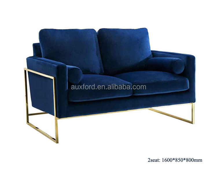 Furnitur ruang tamu emas modern kontemporer abu -abu biru loveling 3 kain beludru sofa kursi