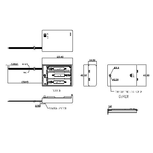 3 PCs AA -Batteriehalter mit Kabelleitungen mit Abdeckung