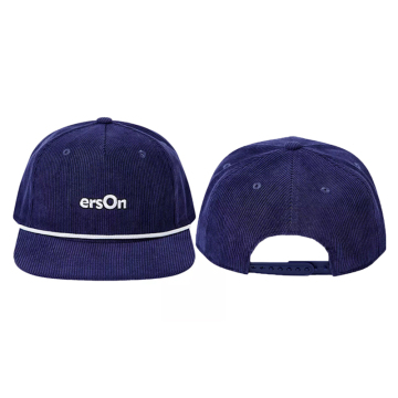 Custom 5 Panel Embroidery Logo Corduroy Cap Hats with Rope