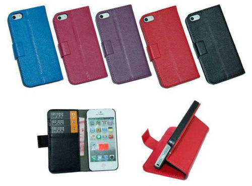 Lithchi Pu Luxury Leather Protective Case For Iphone 5 5s With Stand And Card Holders