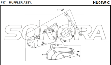 F17 MUFFLER ASSY para HU05W-C MIO 50 Peças sobressalentes de alta qualidade