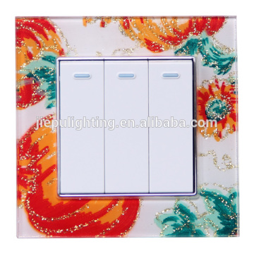 fashion 3 gang turn on off switch with crystal pattern face