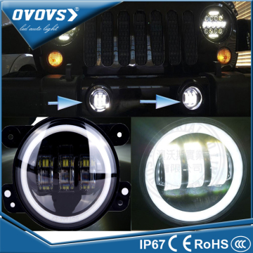 OVOVS Halo Ring Passing Lamp Round DRL 4 Inch 30W LED Fog Light For Wrangler 07~15