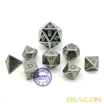 Bescon 10MM Mini jeu de dés en métal solide Old Nickle, ancien Mini Metallic Polyédrique D &amp; D RPG Miniature Dés 7 sets