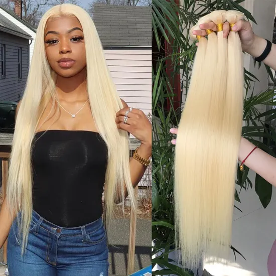 613 Color Cuticle Aligned Hair Bundles With Frontal,Blonde Virgin Human Hair Brazilian, Blonde Virgin Human Hair With Closure