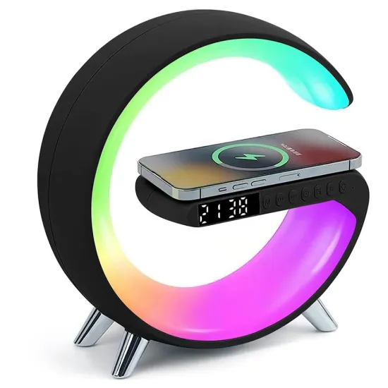RGB LED Alarm Clock with Music and Wireless Phone Charger for Indoor Use