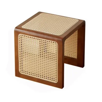 Solid Wood Rattan Storage Bench Cabinet
