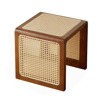 Mobile panca portaoggetti in legno massello di rattan
