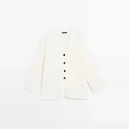 Women's casual and lazy style loose V-neck fine knit cardigan