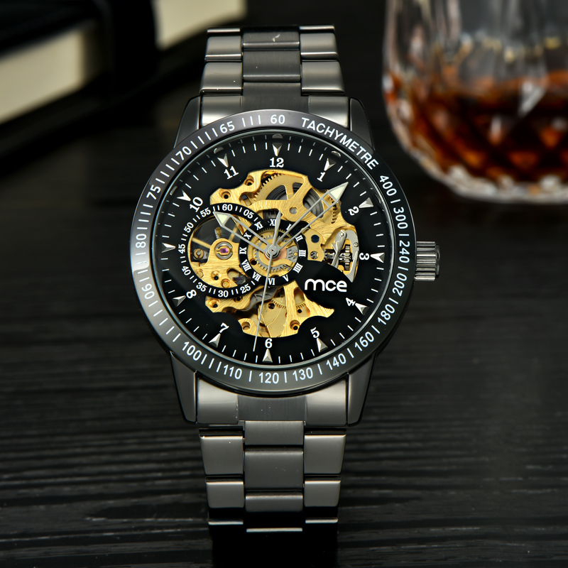 western automatic skeleton mechanical men watch