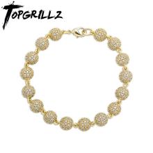 TOPGRILLZ 6mm8mm Big Round Ball Bracelet Hip Hop Charm Bracelet Iced Out CZ Gold Color Bracelet Punk Bling Jewelry For Gift
