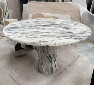 Traditional Round Table Garden Sitting Table Set - 4 Seater Arabescato Marble Dining Table