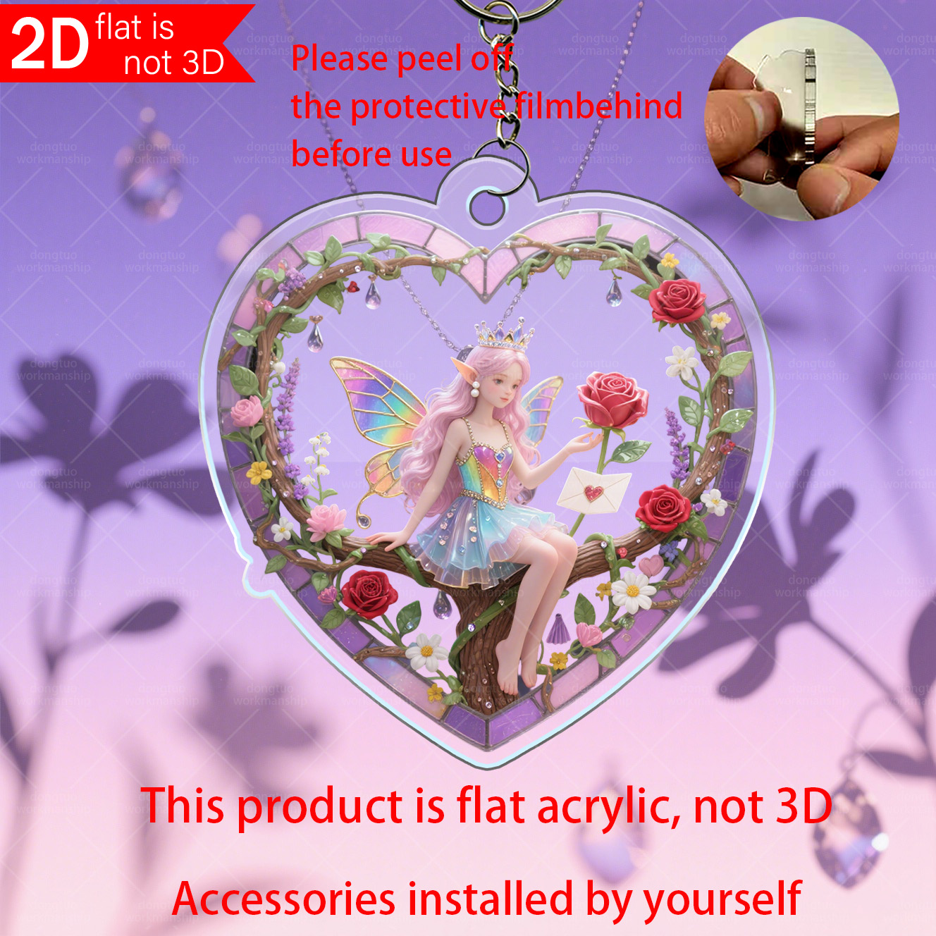 Gül Kalp Renkli Kelebek Kanatlı Anahtarlık 2 Rose Heart Colorful Butterfly Wings Keychain 2